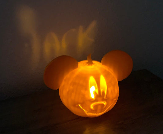 Halloween Mickey Pumpkin - Custom Name Projection - Includes glowing LED tealight